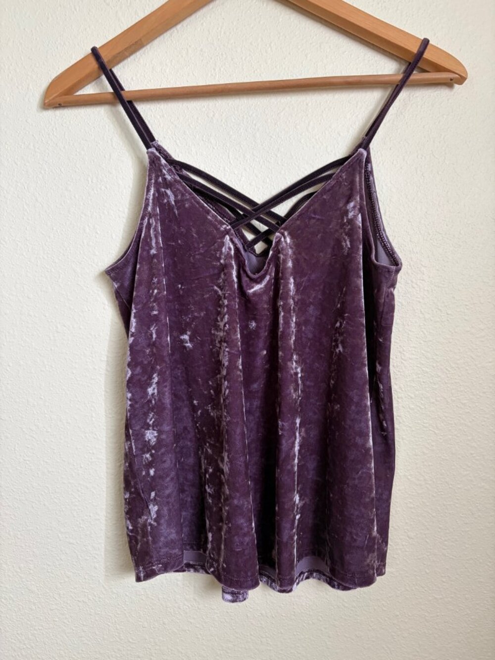 American Eagle Purple Crushed Velvet Strappy Cami Tank Top Size Small Y2K 90s Cr - Picture 3 of 7